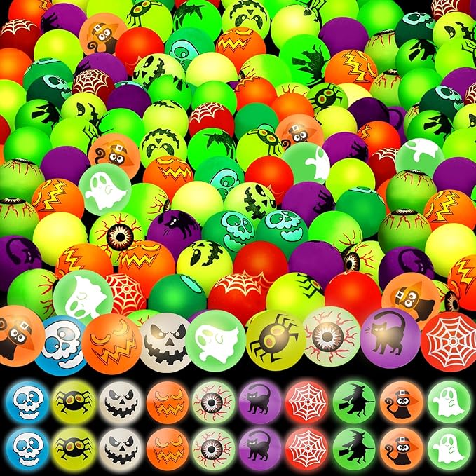 200 Pcs Halloween Party Favors, Glow in The Dark Bouncy Balls 10 Halloween- by SpringFlower