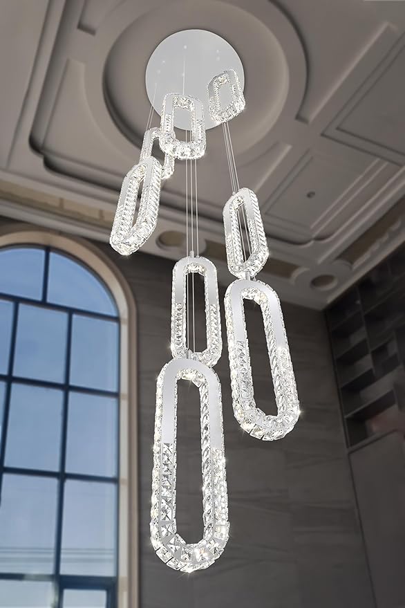 8 Rings Crystal Chandelier, H 118" Modern Silver Pendant Light Luxury Foyer - Image 2