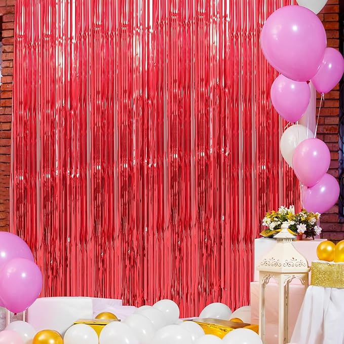 Crosize 4 Pack 3.3 x 9.9 ft Red Foil Fringe Curtains Party Decorations - Image 3