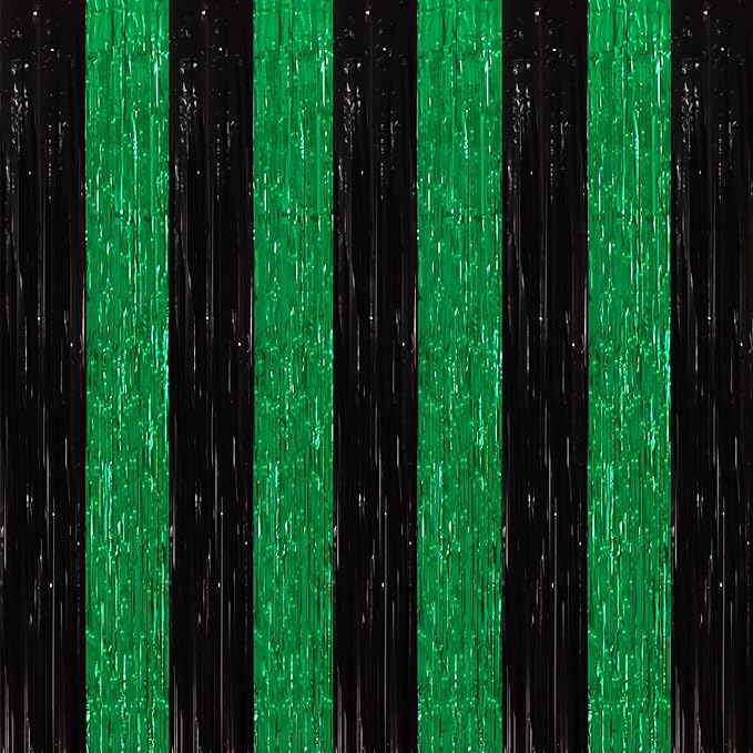 TONIFUL 2Pcs Black Green Door Streamers, Metallic Streamers Green Foil Fringe by TONIFUL