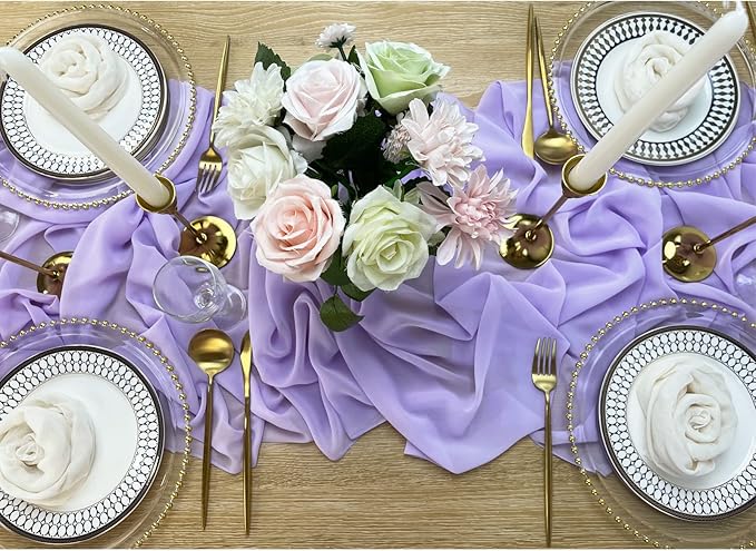EHLDekol 13ft Lavender Chiffon Table Runner, 29x156 Inches Romantic and Rustic - Image 3