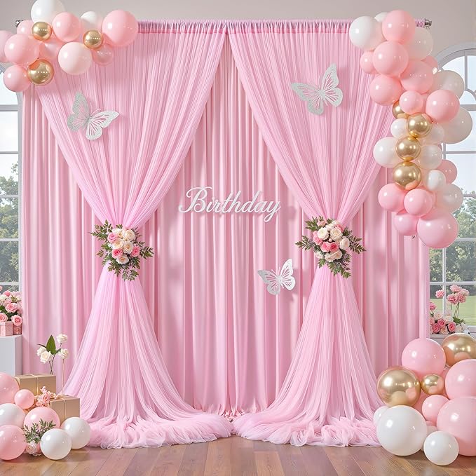 Baby Pink Tulle Backdrop Curtain by Shillance