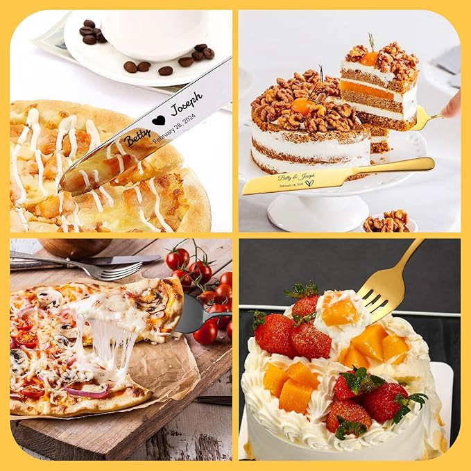 Personalized Wedding Cake Knife and Server Set Stainless Steel Forks Cake - Image 5