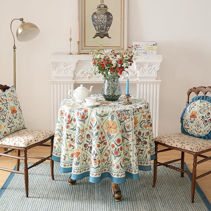 ISAENNE Designer Linen Elegant Round Tablecloth, Colorful Floral Bohemian Table - Image 9
