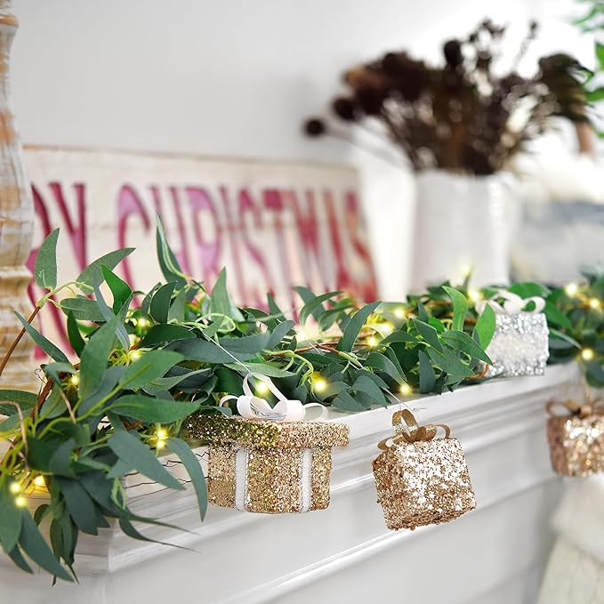 Artificial Willow Garland with Lights & Ornaments – 2-Pack Lighted Greenery Vine - Image 2