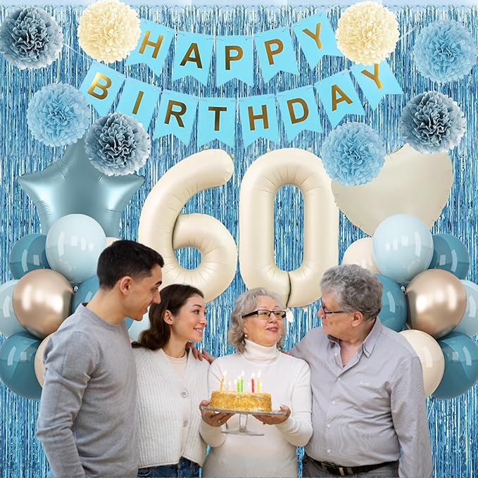 Dusty Blue 60th Birthday Party Decorations - Image 3