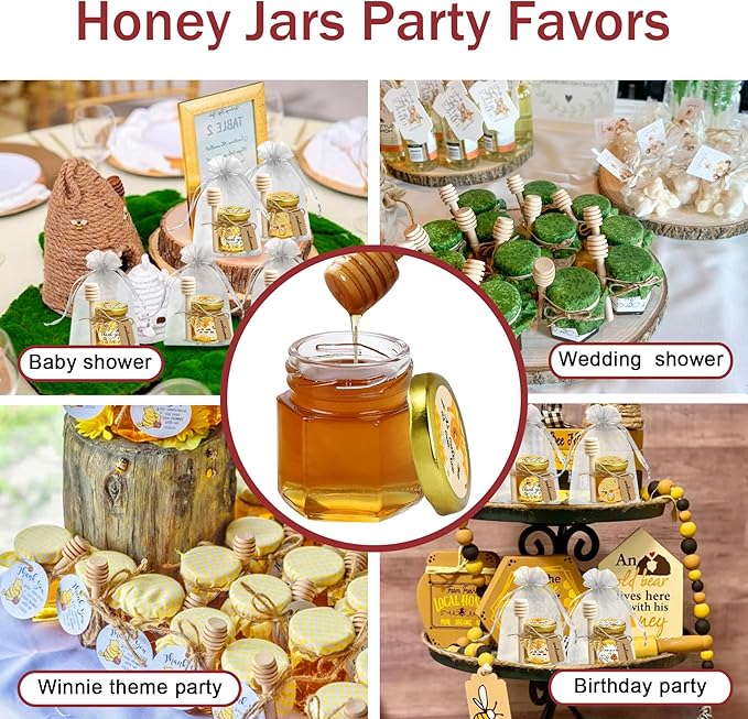 Aliggbent 96 Pack Mini Honey Jars Party Favors in Bulk, 1.5 oz Small Hexagon - Image 7