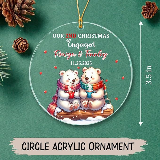 Customized Our 2ND Christmas Engaged Ornaments, Couple Polar Bear Together - Image 5