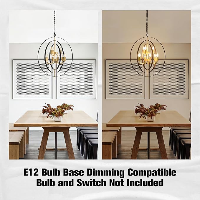 9-Light Globe Rustic Metal Chandelier, 23.6" Black Gold Adjustable Hanging - Image 6