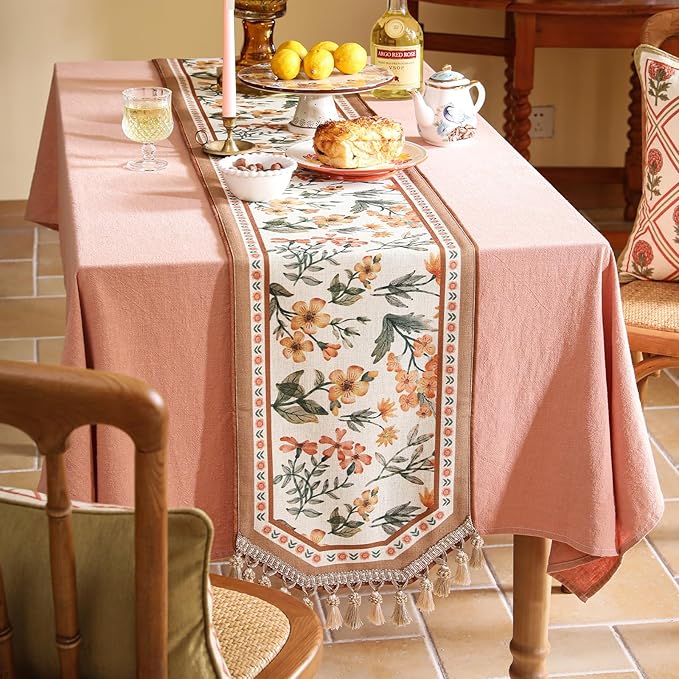 Vintage Linen Table Runner, Floral Table Runners 87 Inches Long, Soft and - Image 5