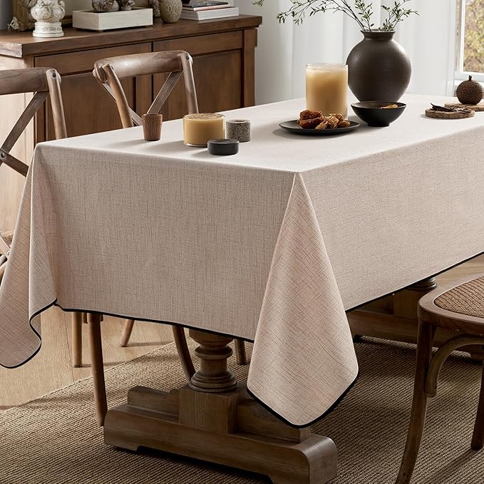 MIULEE Natural-Black Linen Tablecloth 60x104 Inch Rectangle Table Cloth - Image 5