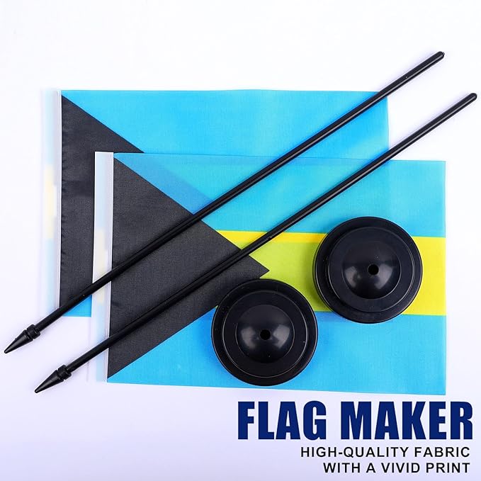 Bahamas Desk Flag 12" Solid Pole Deluxe Set Bahamian Flags Banner Mini Small - Image 5