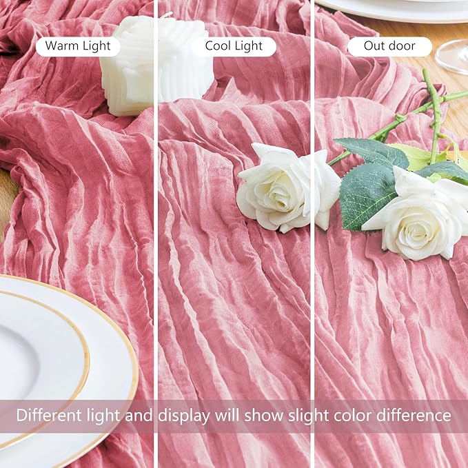 Asee'm Cheesecloth Table Runner 120 Inches Pink Boho Gauze Cheese Cloth Runner - Image 5