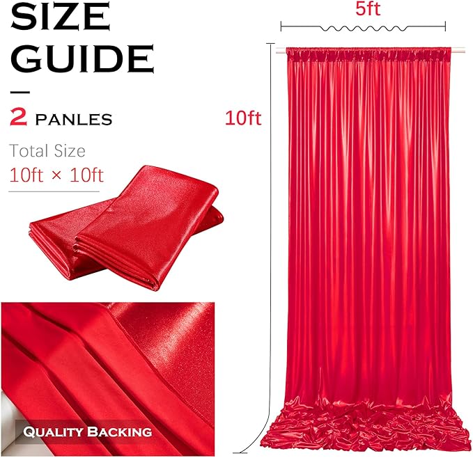 PartyVillage 10x10FT Red Sequin Christmas Backdrop Curtain -2 Panels 5x10FT - Image 6