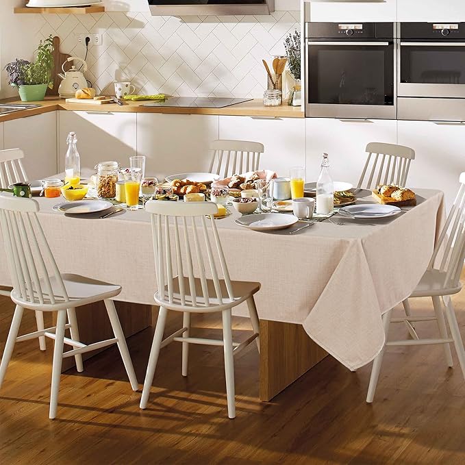 Fitable Faux Linen Tablecloth Square Wrinkle Resistant Fabric Neutral Table - Image 2