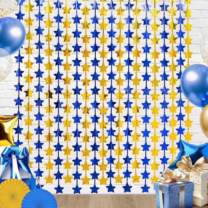 LOLStar 2 Pack Graduation Decoration 2025 3.3 x 6.6 ft Blue Gold Star Each Foil by LOLSTAR
