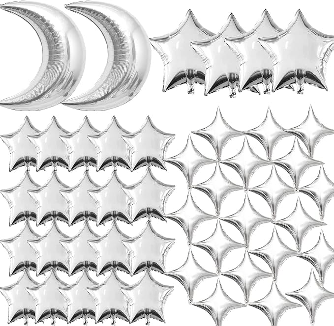 50pcs Silver Moon and Star Balloons by PSKJATIN