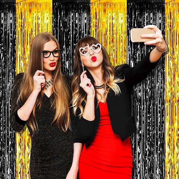 4 Pack Black Gold Foil Fringe Curtain Backdrop, 3.28Ft x 8.2Ft Metallic Tinsel - Image 7