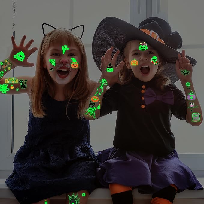 145 Styles Halloween Tattoos for Kids, Glow in Dark Ghosts Pumpkin Fake - Image 6