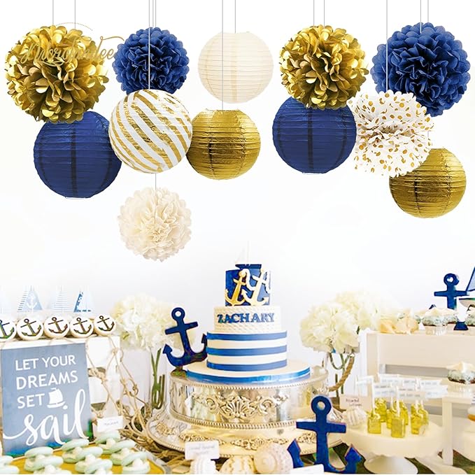 NICROLANDEE Navy Blue and Gold Decorations, Winter Wedding, Mens Birthday - Image 4
