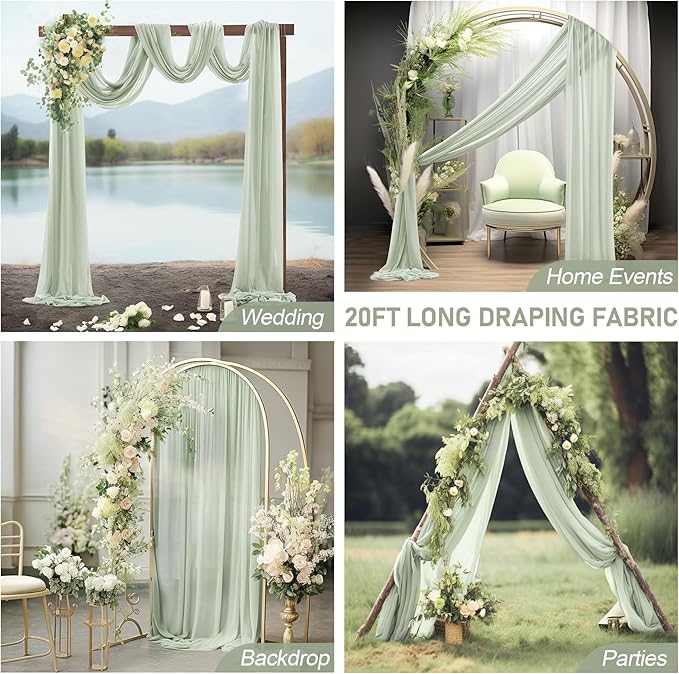 30" x 20Ft Wedding Arch Draping Fabric, 1 Panel Sage Green Sheer Curtain Drapes - Image 8