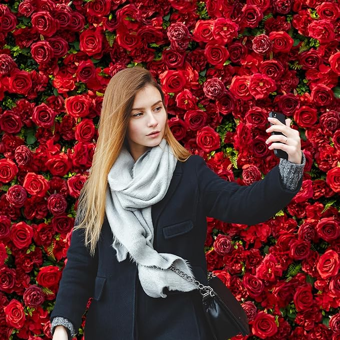 Artificial Flower Wall Panels, Luxury 5D Silk Red Rose Backdrop Decor - Image 2