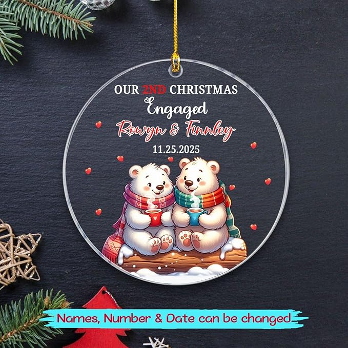 Customized Our 2ND Christmas Engaged Ornaments, Couple Polar Bear Together - Image 2