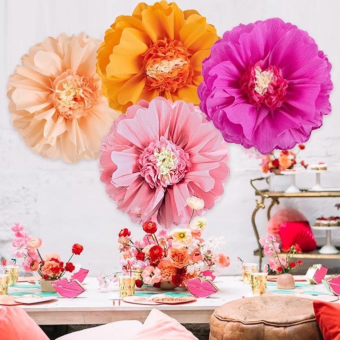 SUNBEAUTY 4 PCS 20" Hot Pink Orange Fall Birthday Party Decorations Giant Paper - Image 6