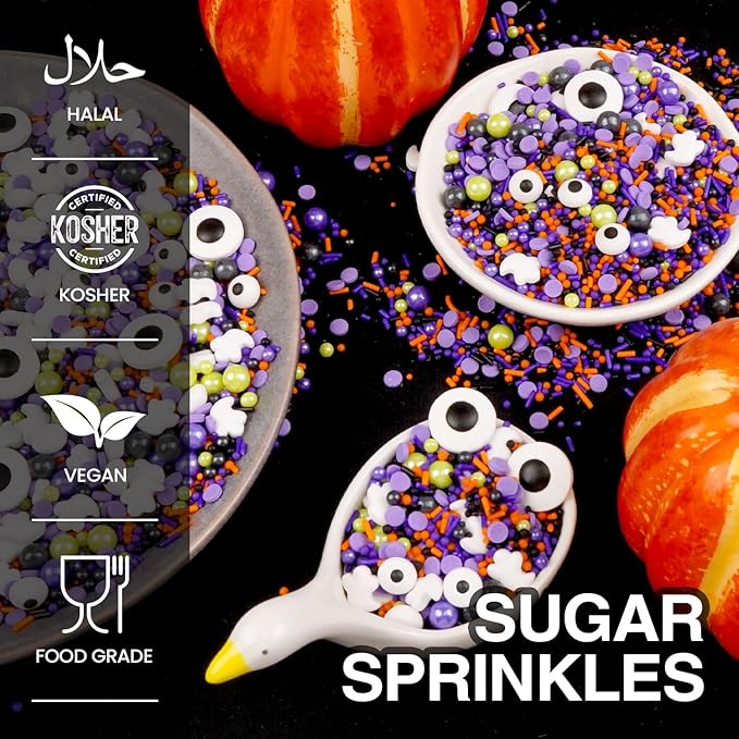 Halloween Sprinkles for Cake Decorating, Edible Candy Eyeballs, Pearl Sugar - Image 7