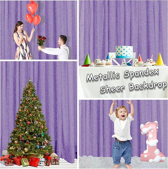 10x10FT Lavender Purple Metallic Sheer Spandex Backdrop, 1 Panel Glitter - Image 5