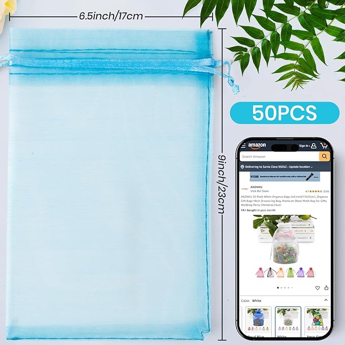 ANZNKU 50 Pack Organza Bags 6x9 Inch, Mesh Bag Drawstring Large Organza Gift - Image 2
