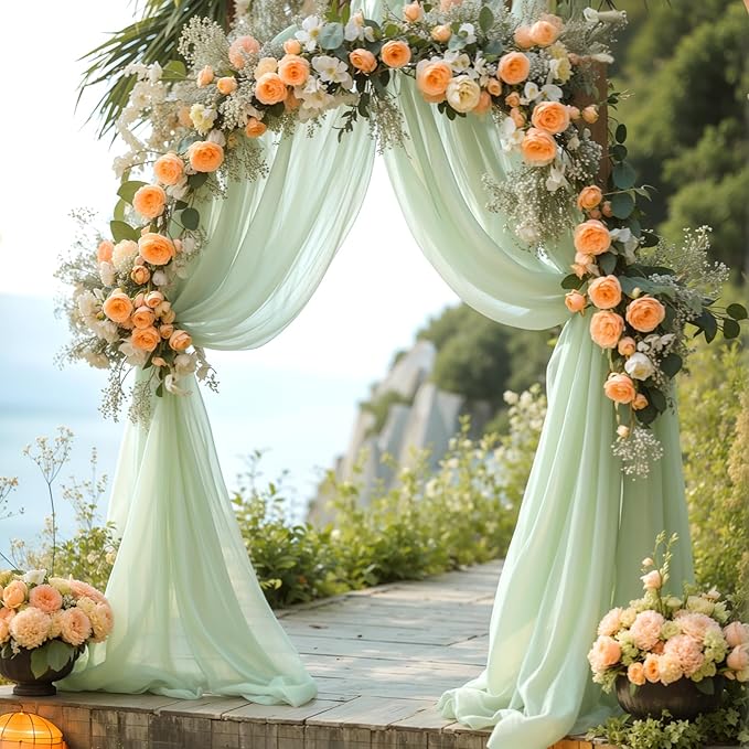PARTISKY Wedding Arch Draping Fabric, 1 Panel 28" x 19Ft Sage Green Sheer - Image 5