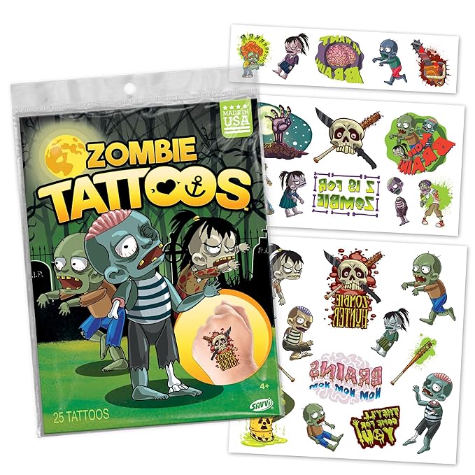 Zombie Halloween Tattoos Variety Pack – 25 Pack of Scary Temporary Tattoos by Savvi