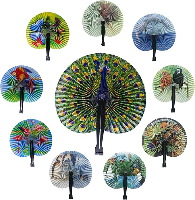 20 Pcs 10" Safari Print Animal Folding Paper Fan Bulk Assortment by Bestage