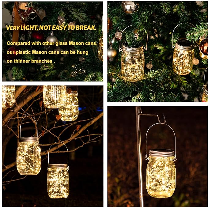 HXWEIYE 8 Pack Solar Mason Jar Lights Lanterns, Jars & Hangers Included，30LED - Image 3