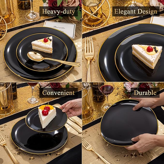 KIRE 200Pcs Black Plastic Plates - Image 7