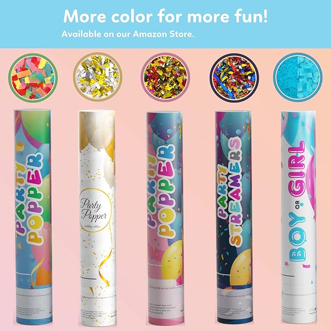 No Mess Streamer Confetti Cannon Party Poppers | 2 Pack | Multicolor Streamers - Image 7