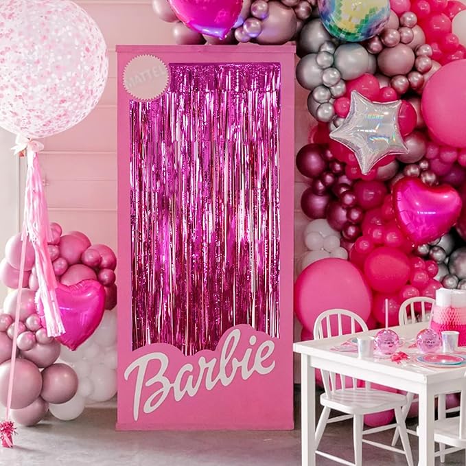 BEISHIDA 4 Pcs Hot Pink Rosered Door Streamers Curtain Party Streamers Backdrop - Image 3