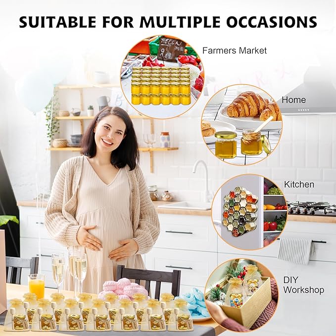 144Pcs 1.5 oz Mini Hexagon Glass Honey Jars - Image 6