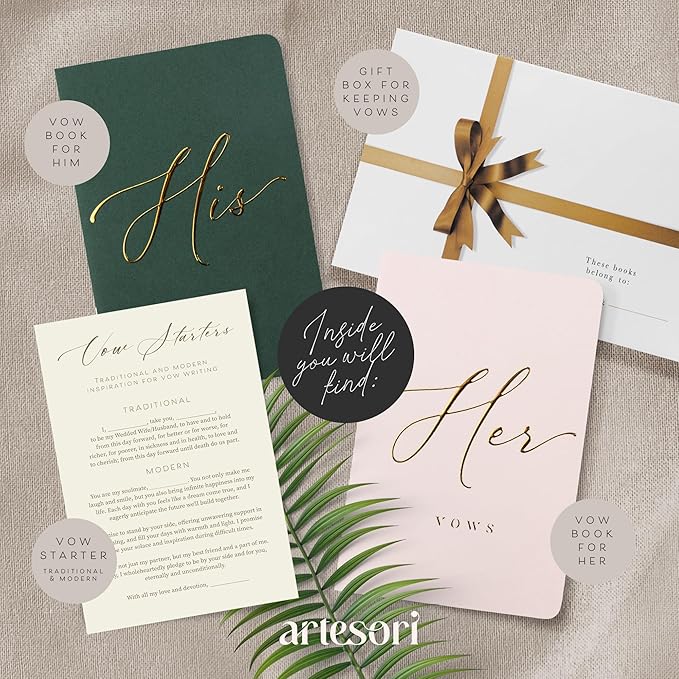 ARTESORI Wedding Vow Book for Her & Him, Soft Touch, 28 Lined Pages, Wedding - Image 2
