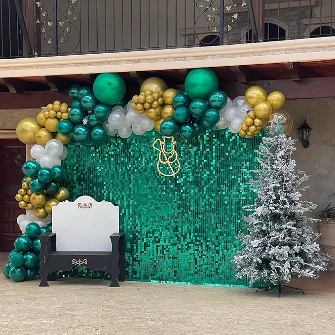 Qcity Emerald Green Shimmer Wall Backdrop 24PCS, Square Sequin Glitter Backdrop - Image 6