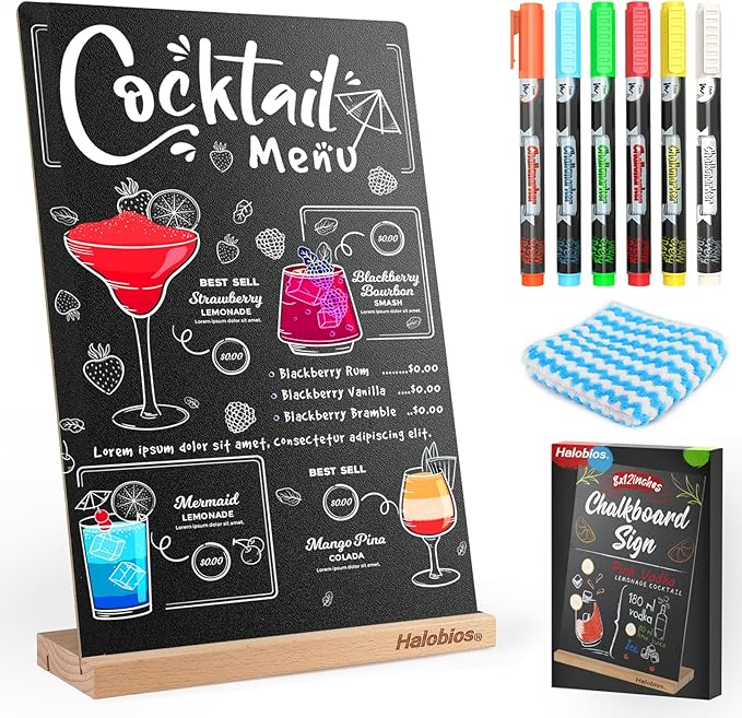 Chalkboard with Beech-Wood Base, 8 x 12 inch Tabletop Message Boards Menu by Halobios