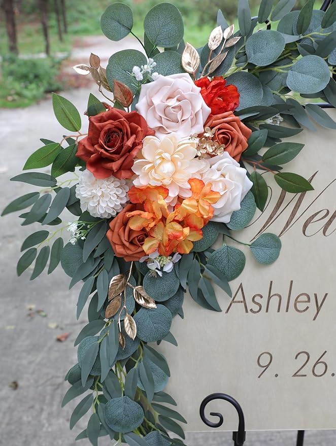 ponatia Wedding Arch Flowers, Artificial Burnt Orange Wedding Flowers - Image 3