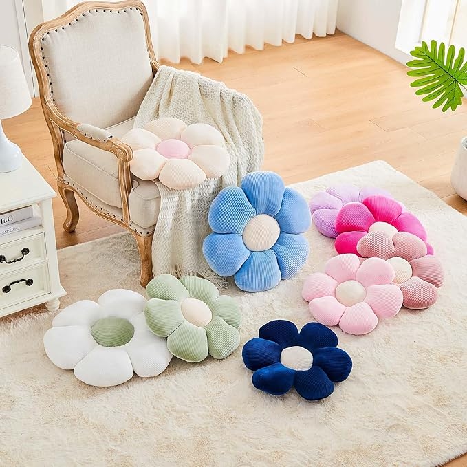 Dusty Blue Flower Pillow, 14.9" Cute Flower Shaped Floor Pillow, Aesthetic - Image 5