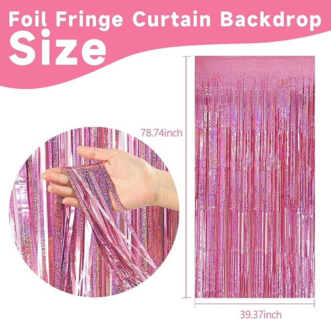 5 Pack Pink Tinsel Foil Fringe Curtains Tinsel Backdrop Sparkly Curtains Party - Image 2