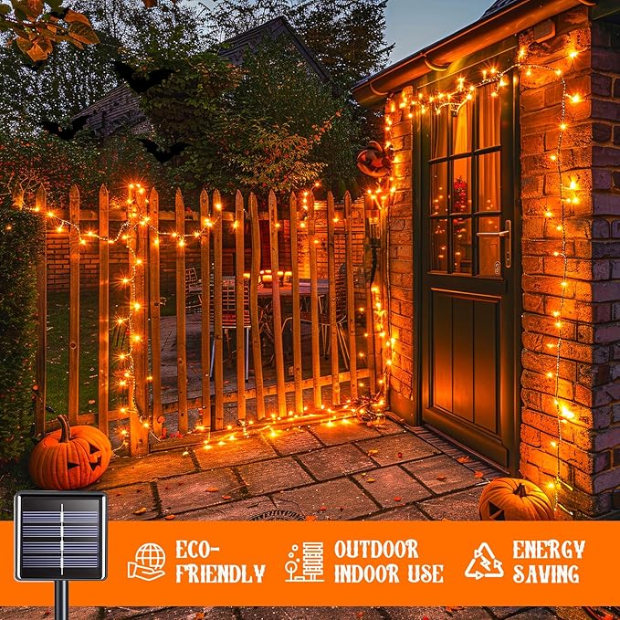 JMEXSUSS 2 Pack Orange Halloween Lights: 100 LED 33ft Solar Halloween Lights - Image 6