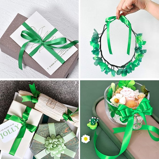 1/2 Inch Emerald Green Satin Ribbon 50 Yards Solid Fabric Ribbons - Image 3