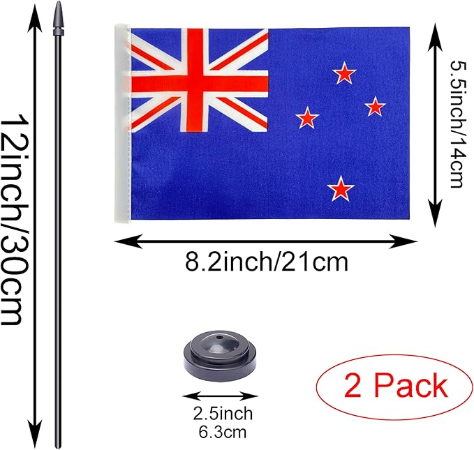 WXTWK 2 Pack New Zealand Flag New Zealand Deluxe Desk Flag Set - Image 2
