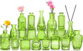 Green Glass Bud Vase Set, Mini Single Vintage Style by QLOFEI