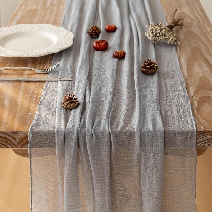 3pcs Dusty Blue Gauze Rustic Cheesecloth Table Runner 120 Inch 10 FT - Image 3